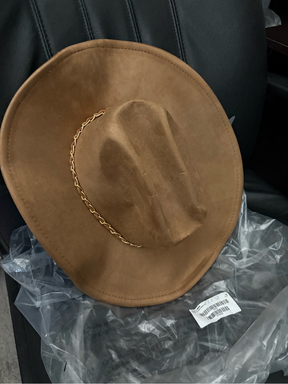 Fashion Nova Brown Felt Fedora with Gold Chain Accent
